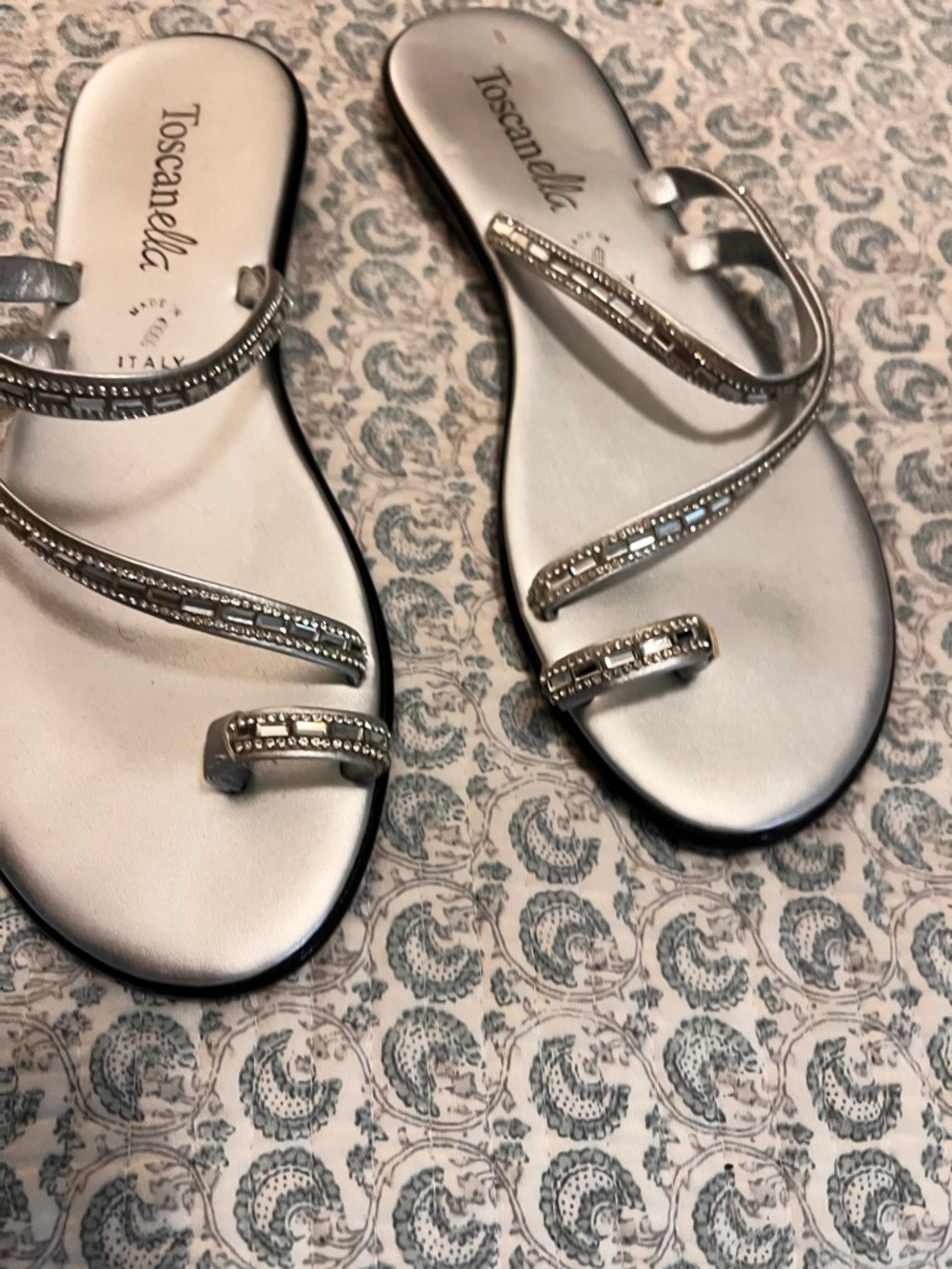 Toscanella Silver Crystal-Strap Women's Sandals